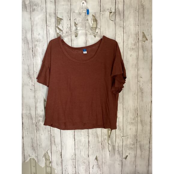 Old Navy Rust Linen-Blend Flutter-Sleeve Scoop-Neck Top - Picture 1 of 5